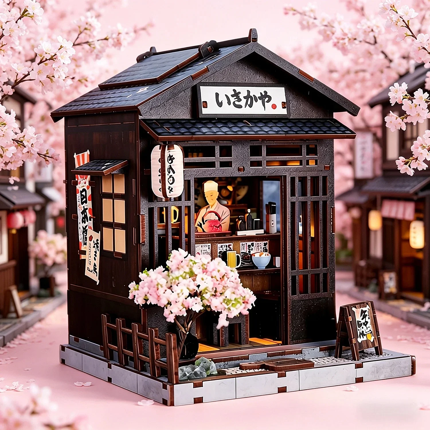 Model Kit Japanese - DIY Wooden Japanese Sakura Izakaya Cottage